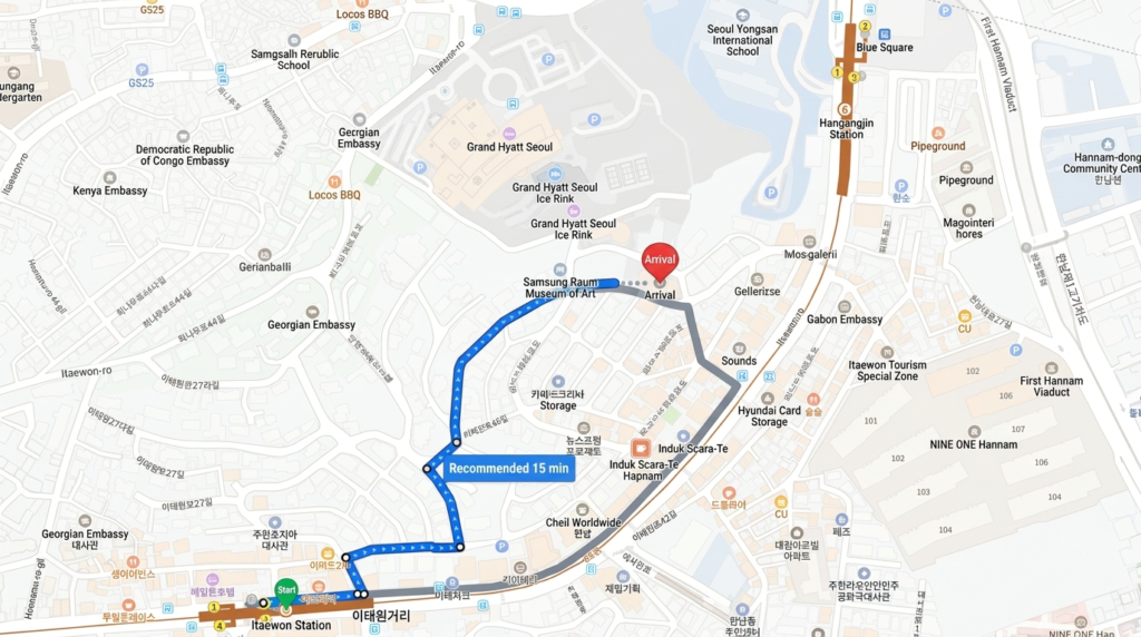 Stroller-friendly route to Leeum Museum of Art from Itaewon Station