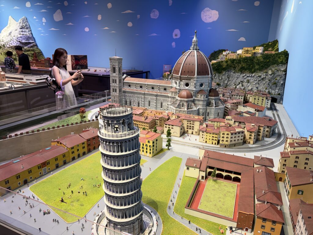 Miniature model of the Leaning Tower of Pisa and Pisa cathedral at Nowon Train Village Italy Hall