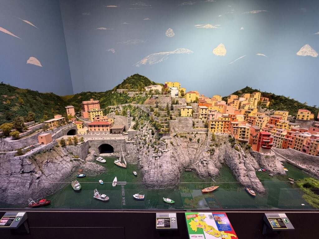 Miniature model of the Cinque Terre coastal cliff village at Nowon Train Village