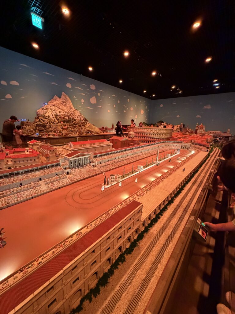 Miniature Roman chariot racing track with grandstands in the Italy Hall, Nowon Train Village