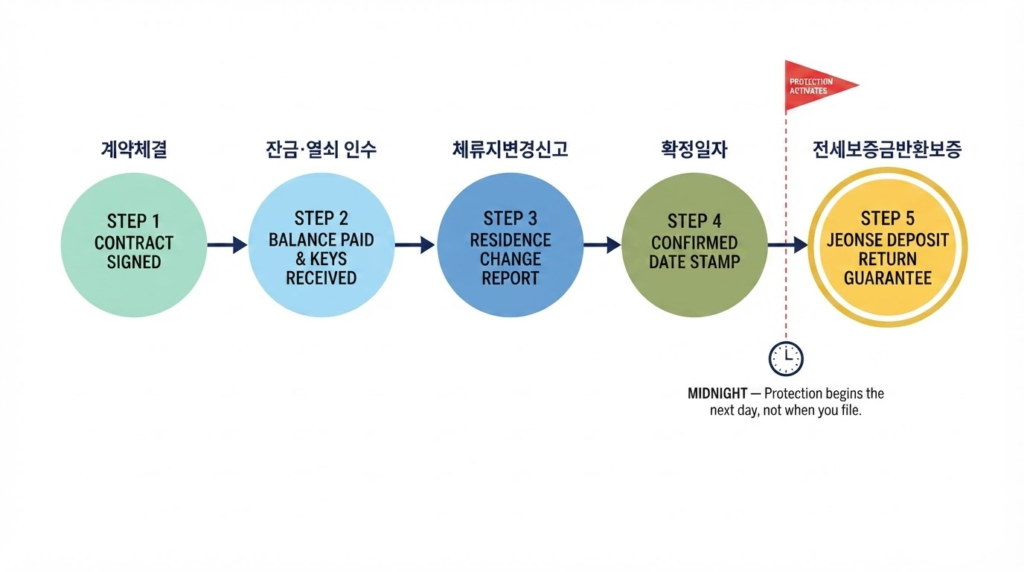 Timeline of when jeonse deposit protection takes effect in Korea