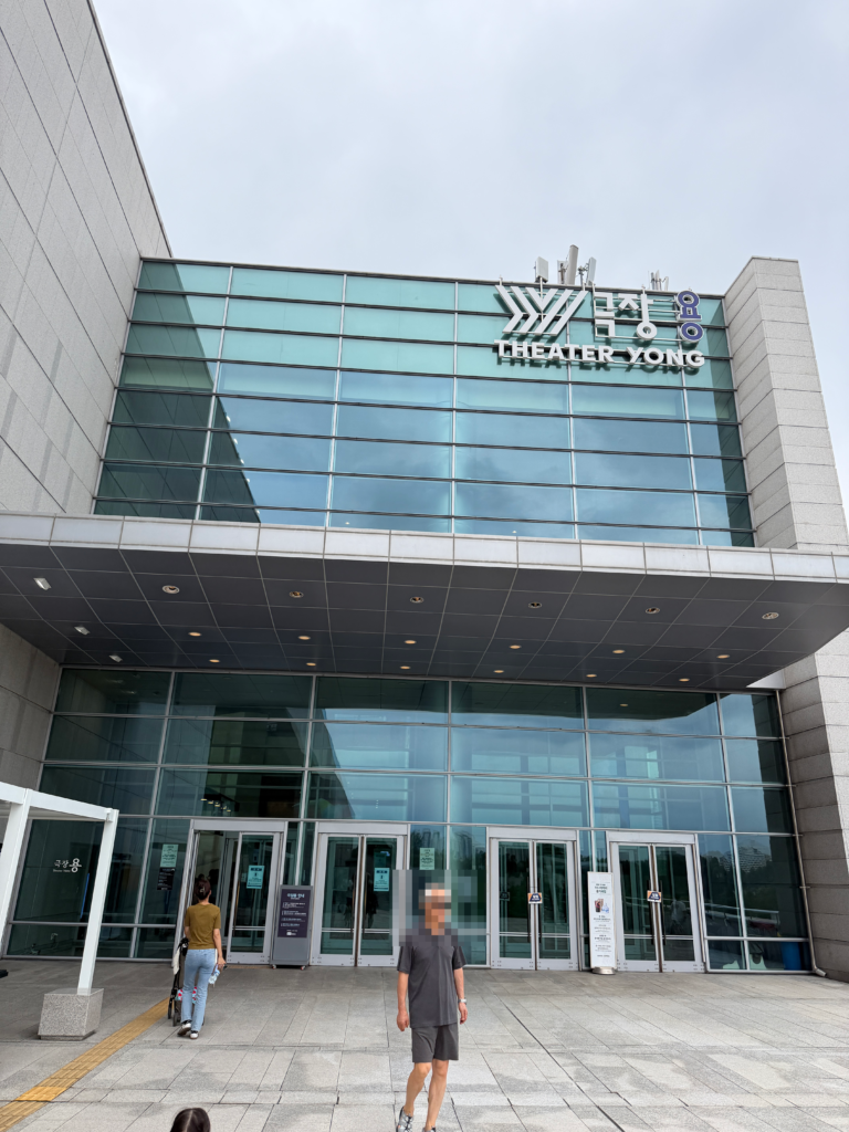 Glass facade and main entrance of Theater Yong with bilingual signage at the National Museum of Korea, Seoul.
